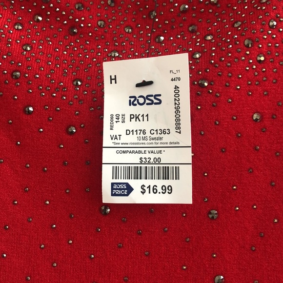 NWT beautiful red sweater with rhinestones.Lightweight sweater. - Picture 5 of 5